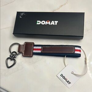 DOMAT Keychain with Heart Charm - Navy and Brown